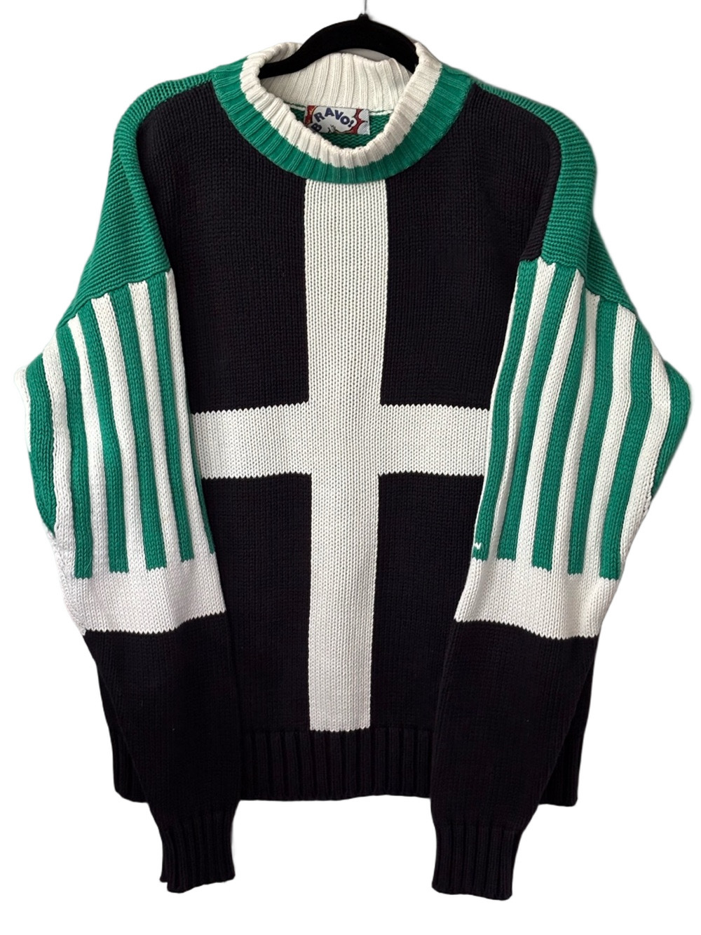 Vintage Bravo Colorblock Turtleneck Sweater Preppy Collegiate Ski Lodge Knit